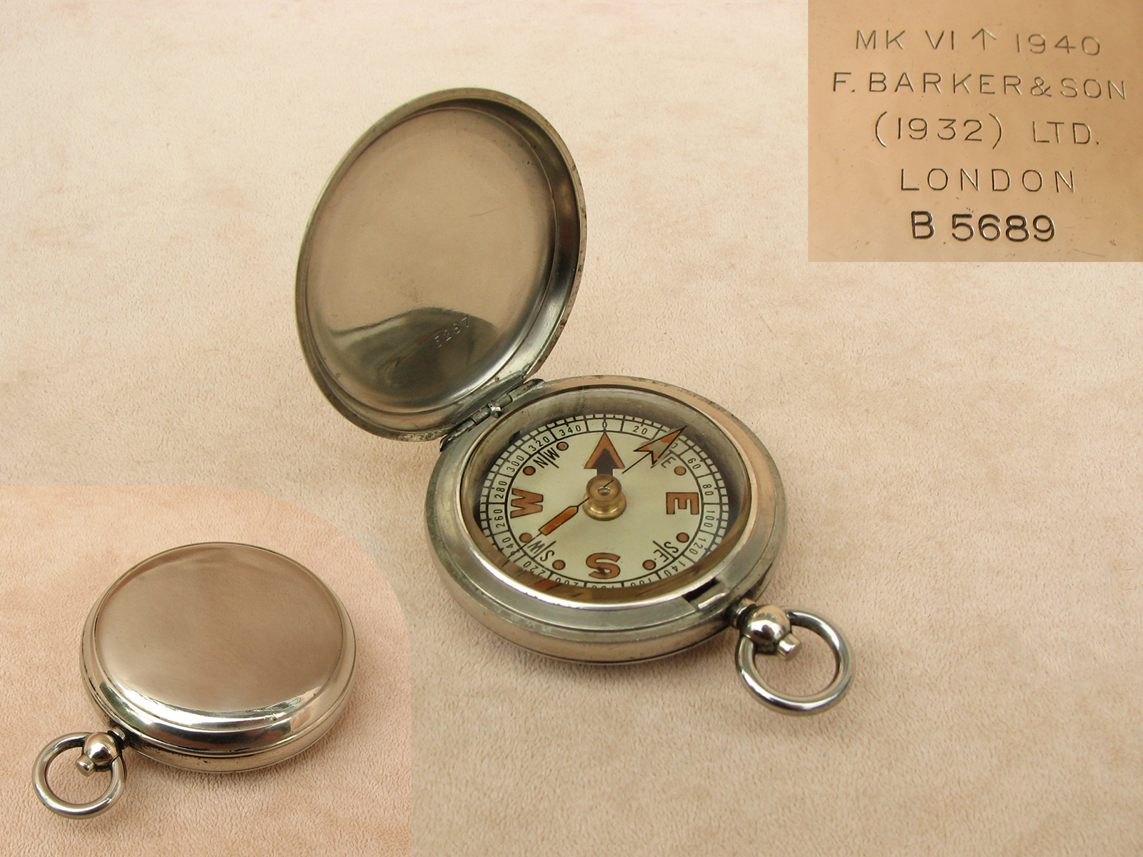 Francis Barker WW2 British Army Officers pocket compass in Dennison case